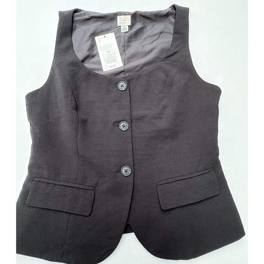 a new day Women's Black Tailored Button Down Vest Size XS NWT